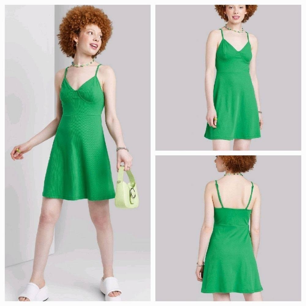NWT WILD FABLE Skater Green Mini Dress Small #J003